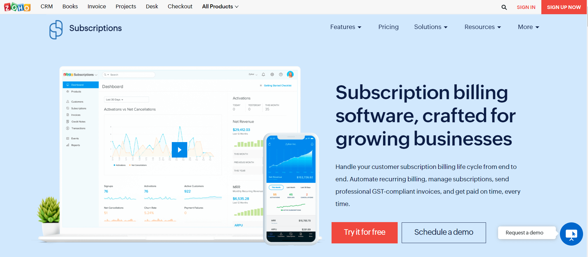 Zoho Subscriptions as online billing software